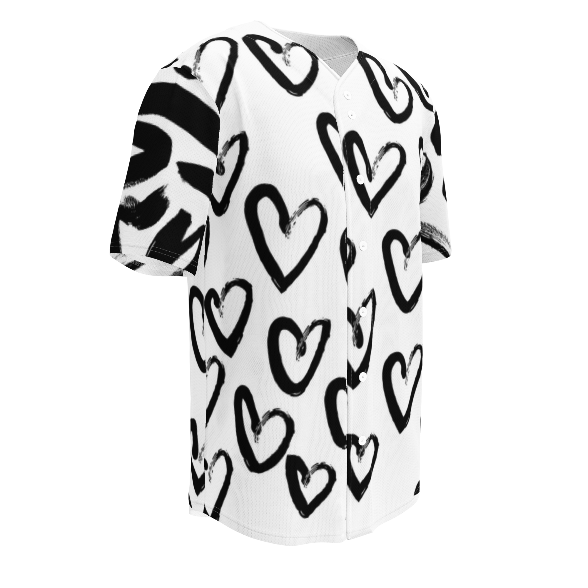 White shirt with black heart pattern on a white background